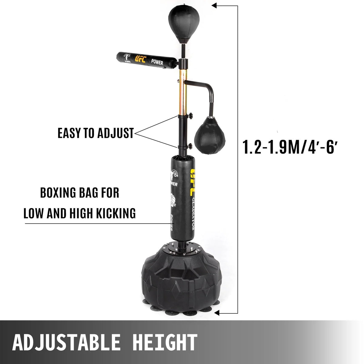 Vevorbrand Boxing Speed Trainer, Rapid - Reflex Boxing Bar, Training Boxing Ball with Reflex Bar & Gloves, Solid Speed Punching Bag Free Standing, Adjustable Height, for Adult&Kid, with Two Ball