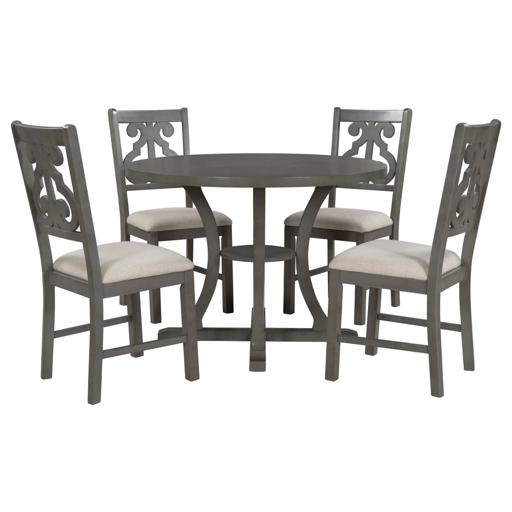Harper & Bright Designs 5 Pieces Wooden Round Dining Table and Chair Set with Special - Shaped Legs and an Exquisitely Designed Hollow Chair Back for Dining Room