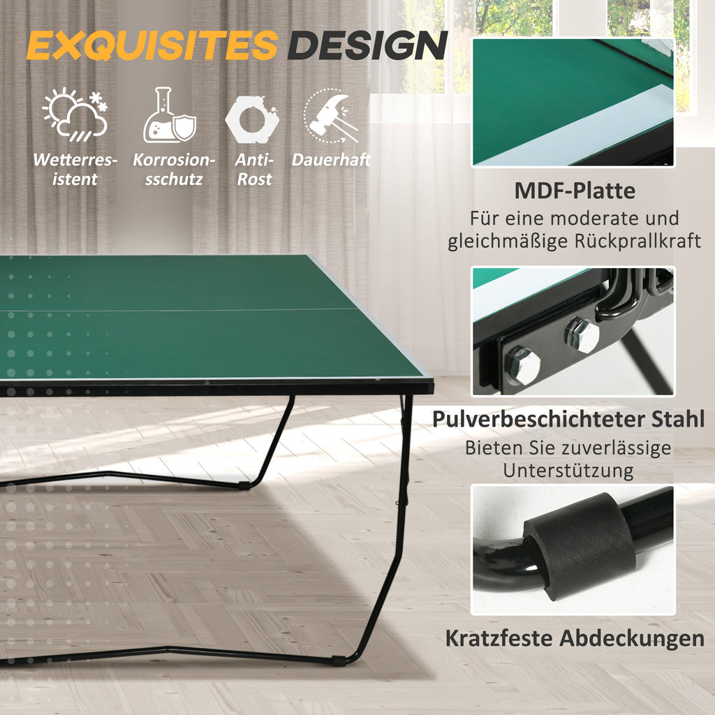 SPORTNOW Tischtennisplatte Tischtennis-Set, klappbar, 8 Rollen, inkl. Schläger u. Bälle, 274 cm x 152.5 cm x 76 cm, Grün