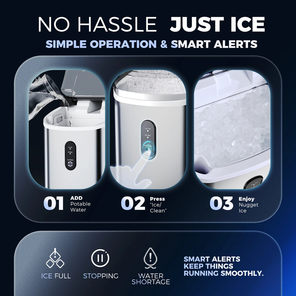 Simzlife Nugget Ice Maker Countertop, 34.9 lb per Day Chewable Pebble Nugget Ice Machine with Touch Screen for Home, Kitchen, Office, Stainless Steel, Black