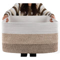 OIAHOMY Large Rectangle Blanket Basket, Woven Nursery Cotton Rope Baskets for Storage, Living Room, Toy Organizing with Handle-2