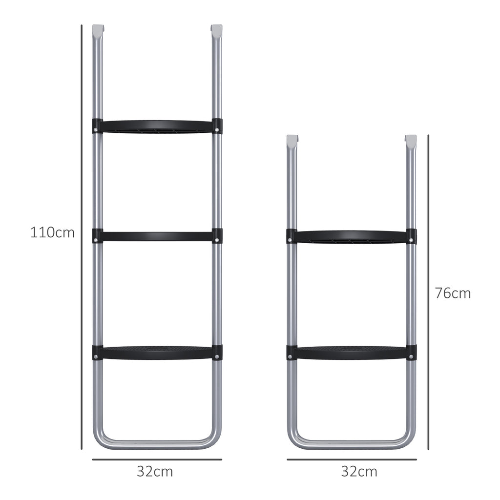 SPORTNOW Trampolinleiter mit 3 oder 2 Stufen horizontalen breiten Tritten, universellem Haken, Tragfähigkeit 120 kg, 110 x 32 cm Silber