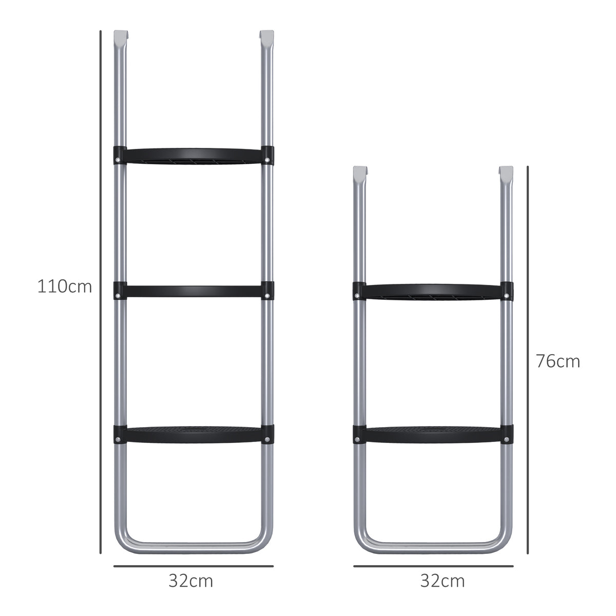 SPORTNOW Trampolinleiter mit 3 oder 2 Stufen horizontalen breiten Tritten, universellem Haken, Tragfähigkeit 120 kg, 110 x 32 cm Silber