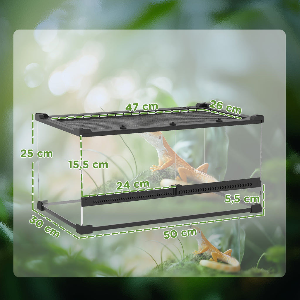 PawHut Glas-Terrarium für Reptilien, erhöhter & wasserdichter Boden, Knopfschloss