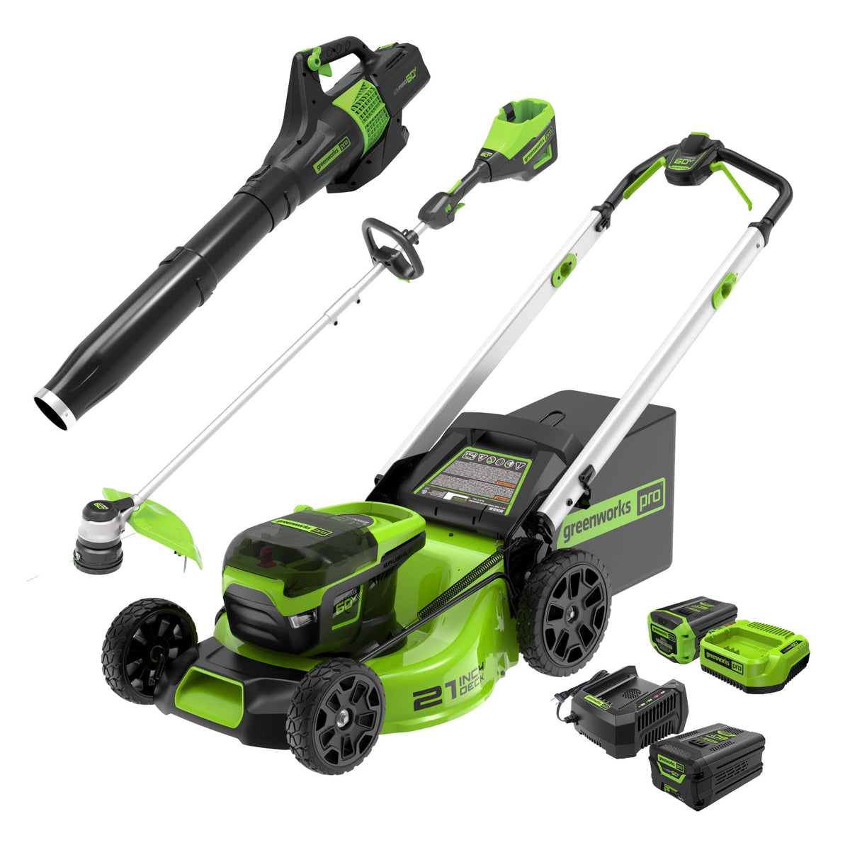 60V Cordless Battery 21" MowerS? 16" String Trimmer 450 CFM Blower Co ,