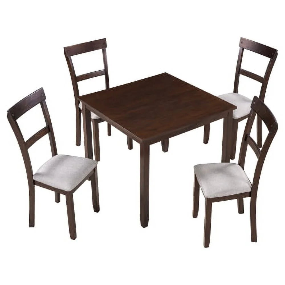 Harper & Bright Designs 5 Pieces Wooden Round Dining Table and Chair Set with Special - Shaped Legs and an Exquisitely Designed Hollow Chair Back for Dining Room