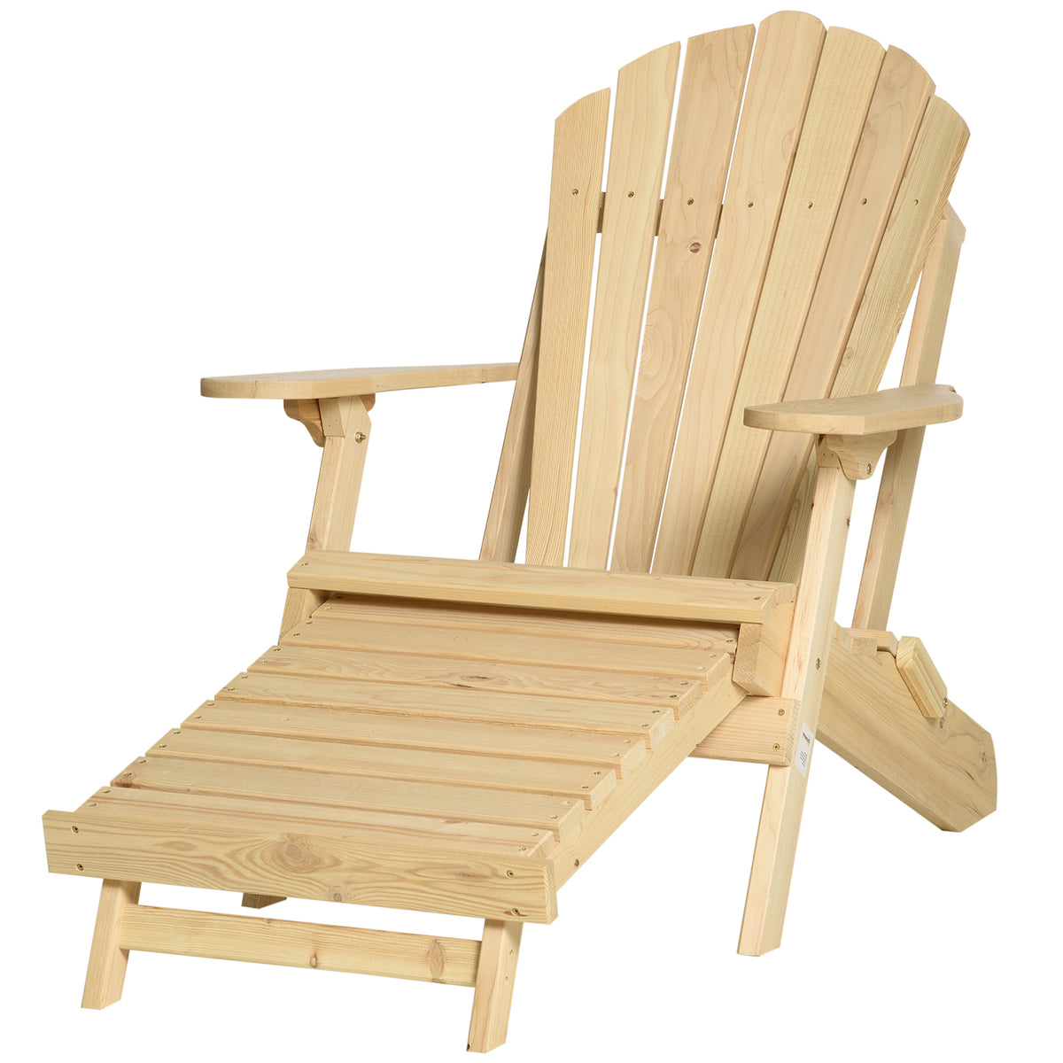 Outsunny Adirondack Stuhl Klappbar Adirondack Chair aus Holz Outdoor Gartenstuhl mit Fußstütze Hoher Rücken- und Armlehnen Balkonstuhl Gartensessel für Garten, Balkon 78 x 140 x 94cm Natur