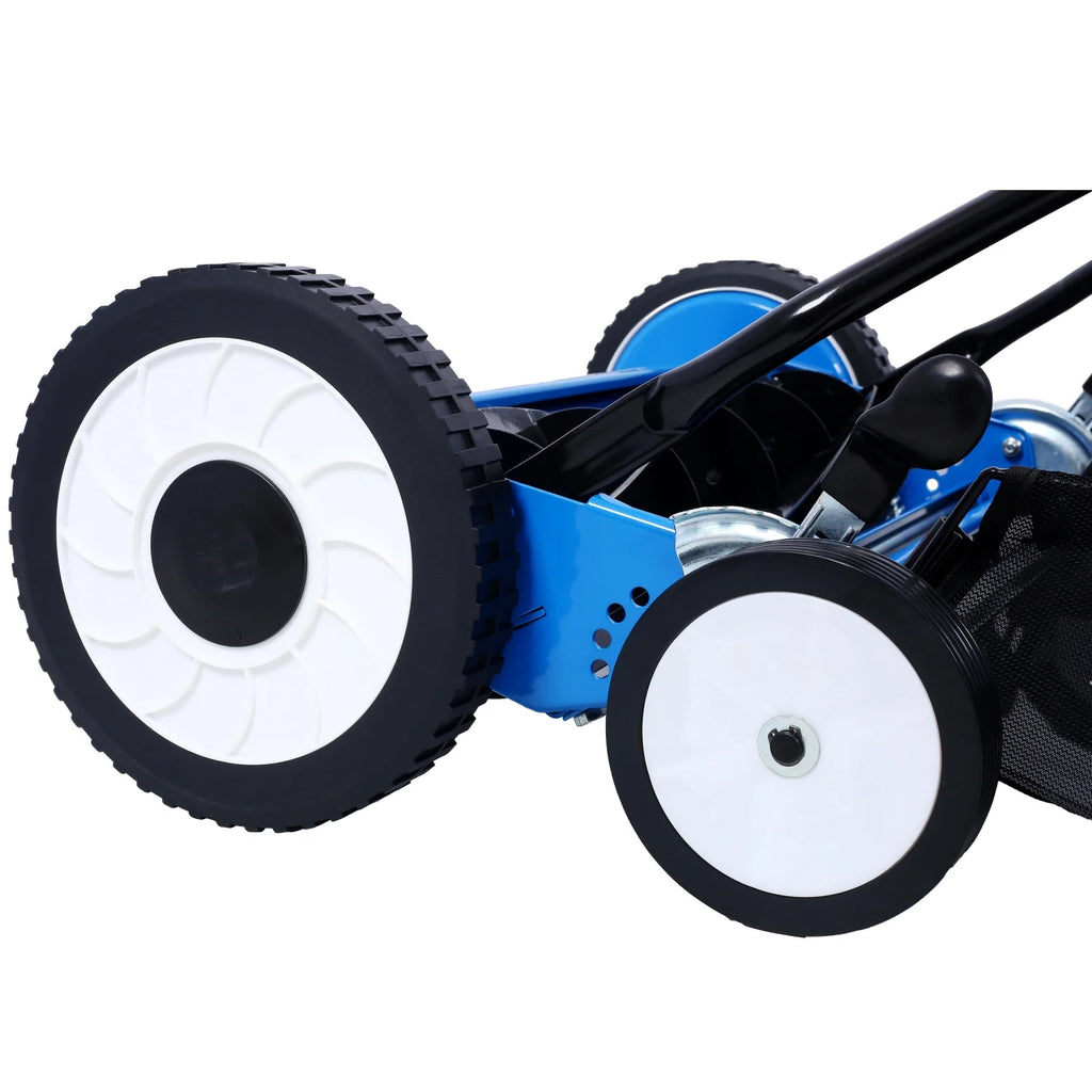20 - Inch 5 - Blade Push Reel Lawn Mower with Grass Catcher 4 WHEELS BLUE COLOR