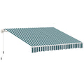 Outsunny Markise, Sonnenschutz, einfahrbar, mit Handkurbel, Metallrahmen, Polyester, weiß+grün, 3,95 x 2,45 m