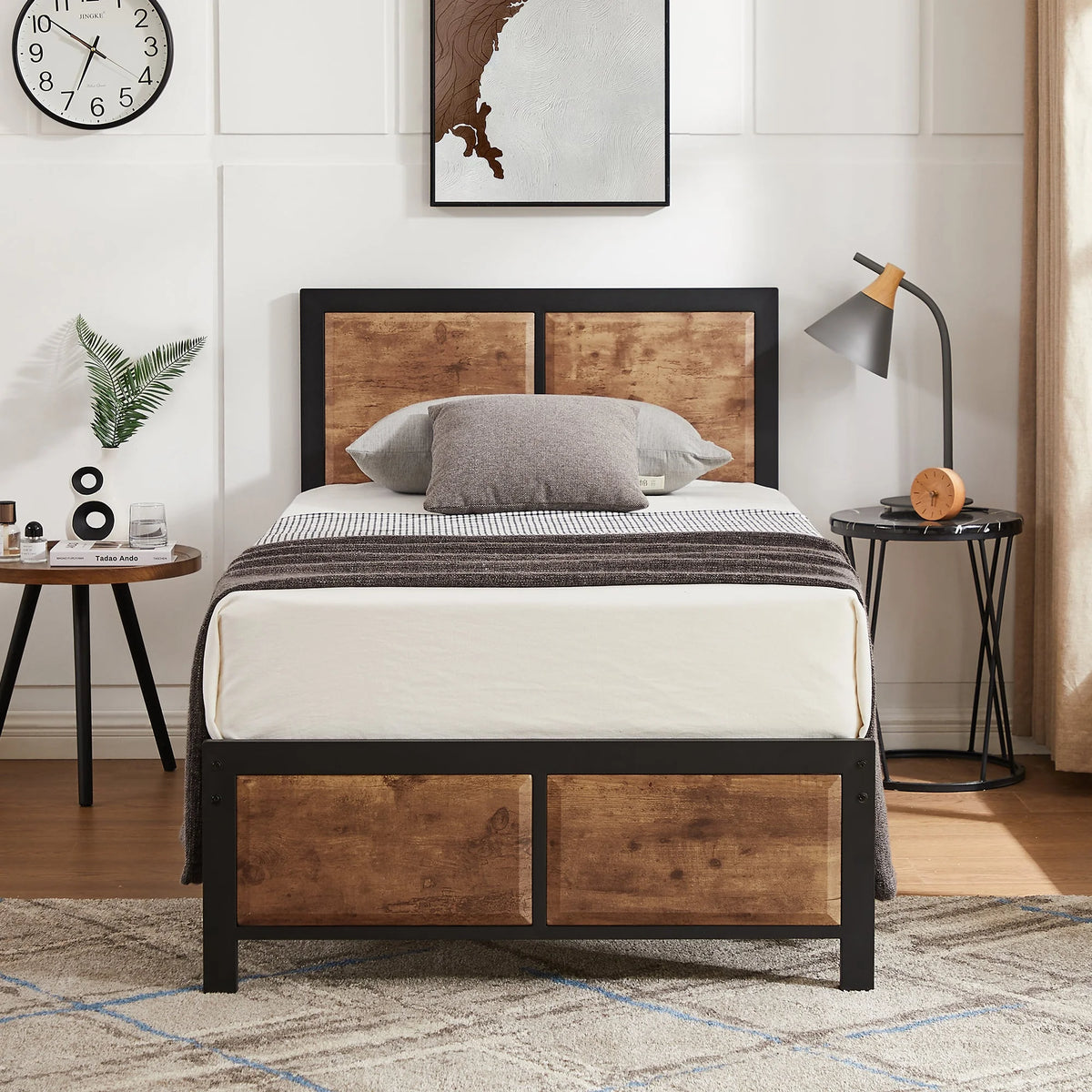 VECELO 3 - Piece Bedroom Set with Twin Size Bed Frame and 1 - Drawer Black Nightstands