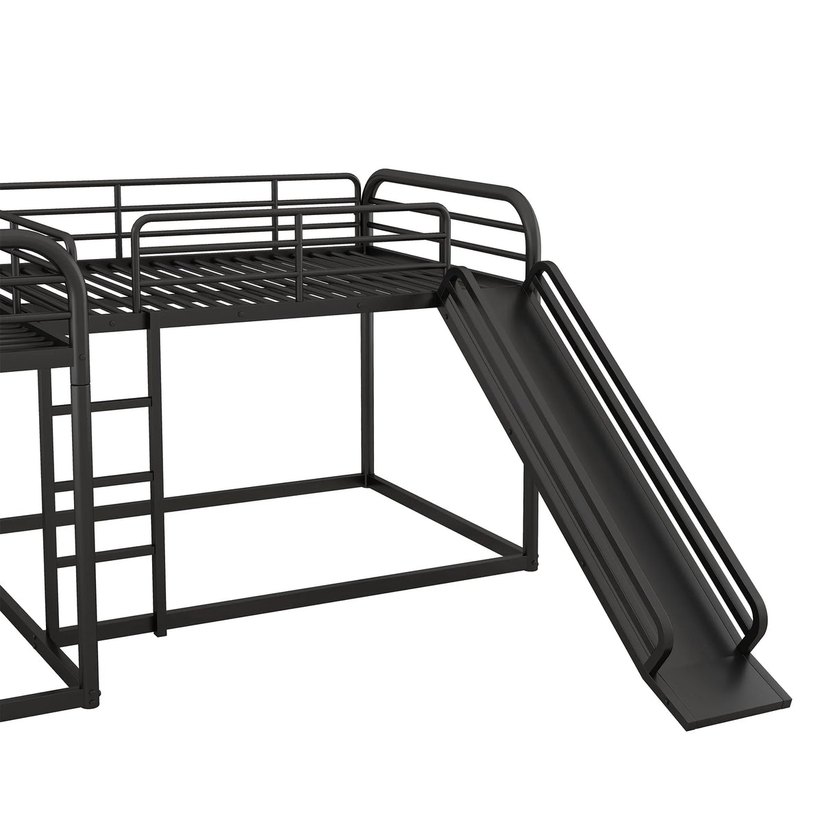 Full and Twin Size L - Shaped Quadruple Metal Bunk Bed with Slide for Kids, Black