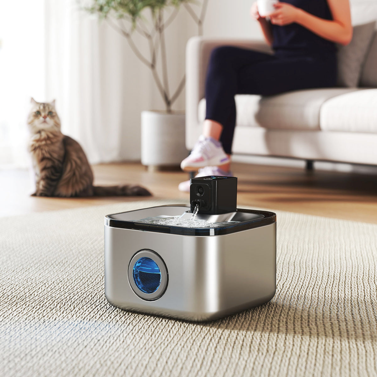PawHut Automatischer Edelstahl-Katzenbrunnen 4,2L, leise, Katzenwasserspender 3 Filter und USB-Ladegerät, silber