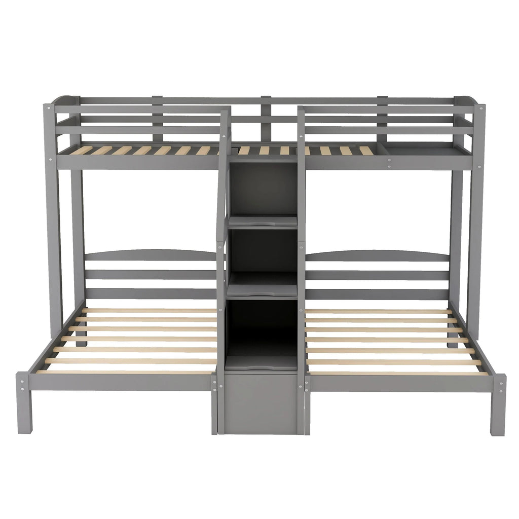 EUROCO Twin Over Twin & Twin Bunk Bed with Staircase and Drawers for Kids Bedroom, 3 - in - 1 Bunk for More Kids, Storage Staircase, Gray