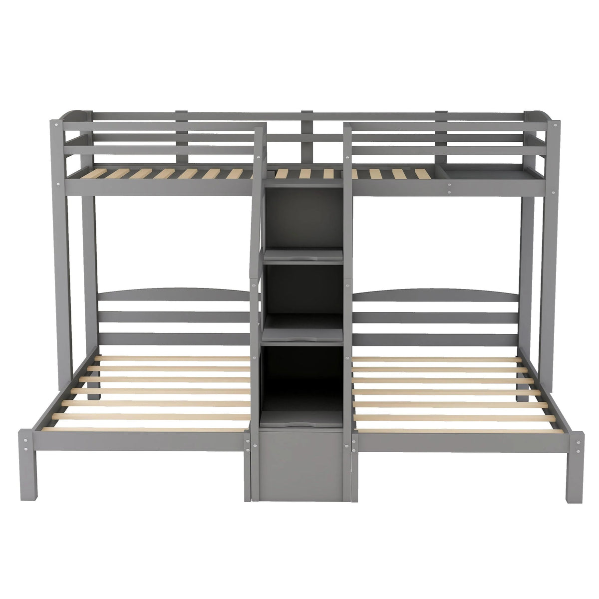 EUROCO Twin Over Twin & Twin Bunk Bed with Staircase and Drawers for Kids Bedroom, 3 - in - 1 Bunk for More Kids, Storage Staircase, Gray