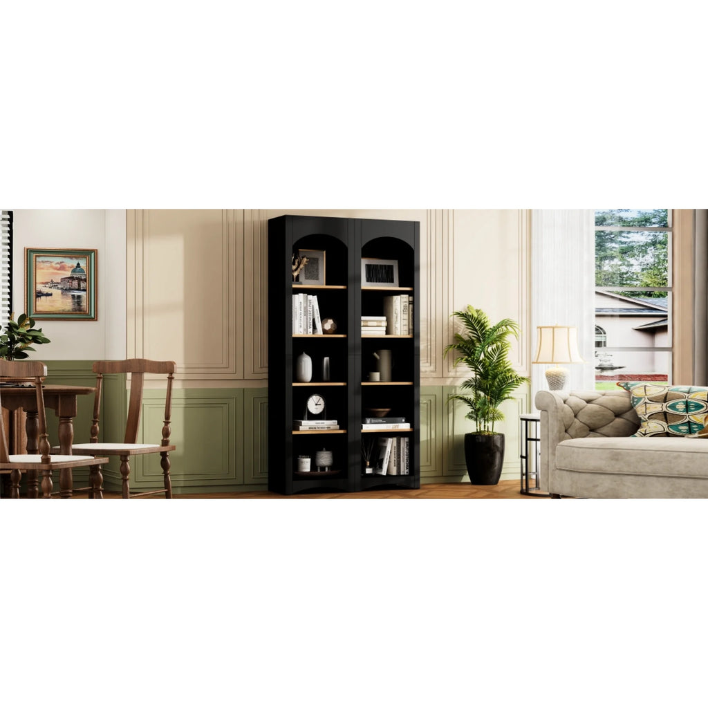72"h Pantry Pair, 2, Adjustable Shelves, , Black Finish 2 Bookcase, Cabinet with Vintage Style
