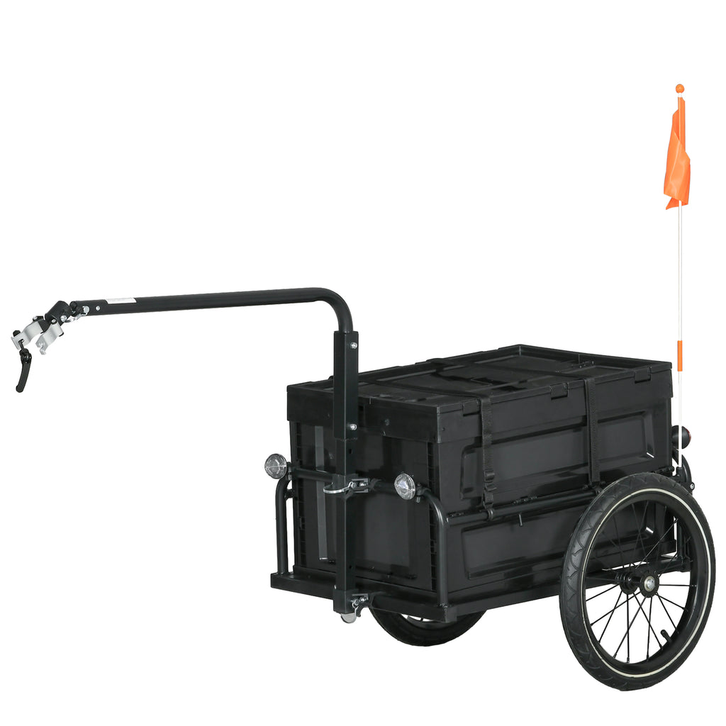 HOMCOM Fahrradanhänger mit abnehmbarem und klappbarem Lagerkasten von 65L, Sicherheitsreflektoren, max. Belastung 40KG, Schwarz