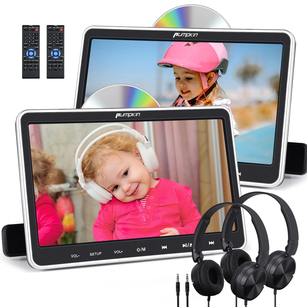 Pumpkin 10.1?dual Headrest DVD Players for Car with Headphones, 2 Mount Brackets HDMI Input Region Free Last Memory